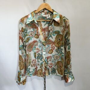 Y2K No Boundaries Paisley Sheer Button Up